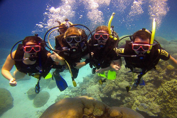  水上活动包括无限制潜泳、配备导游的海洋潜泳之旅、头盔式潜水（全新）及世界级入门级别和认证级别潜水